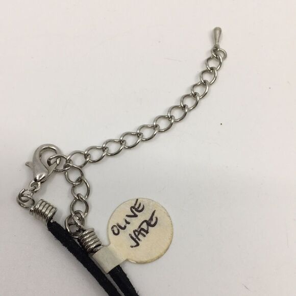 Olive Jade Disc Necklace on Black Suede Cord with silver tone hardware - Picture 13 of 16